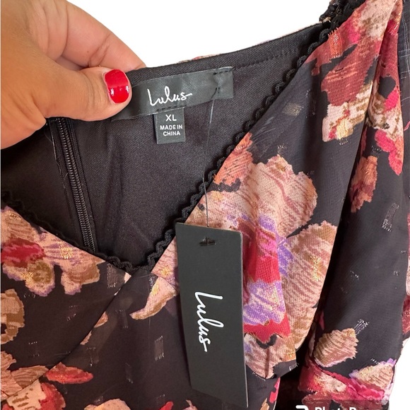 Lulus Dramatically Dreamy Black Floral Chiffon Tiered Lurex Mini Dress - Picture 4 of 8